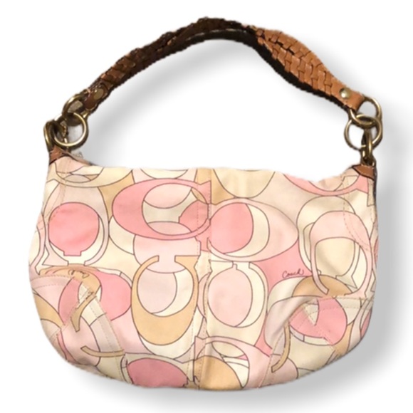 COACH Pastel Crescent Shape Purse w Leather Handle - Picture 2 of 8